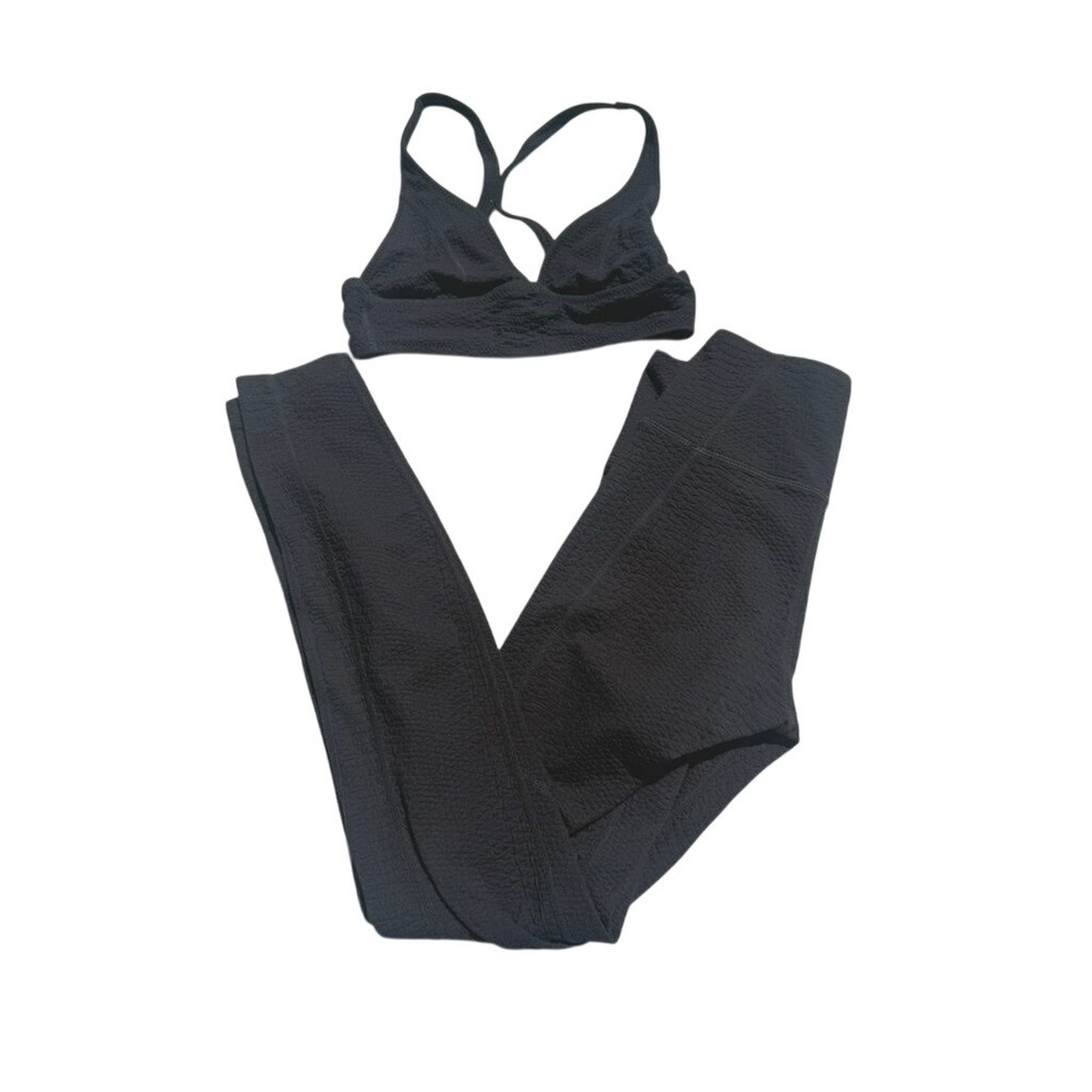 Gigi C Black Textured Jacquard Sports Bra and High Waisted Leggings Set Sz XSXS